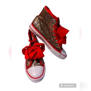 NewWOB Girls JOJO SILVA pink white sparkle high top sneaker sz 3.5